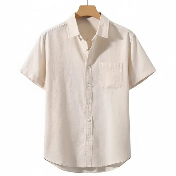 Beige Oxford Regular Fit Plain Shirt Half Sleeves