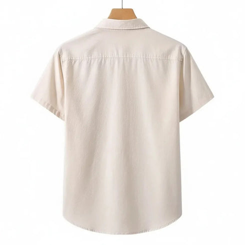 Beige Oxford Regular Fit Plain Shirt Half Sleeves