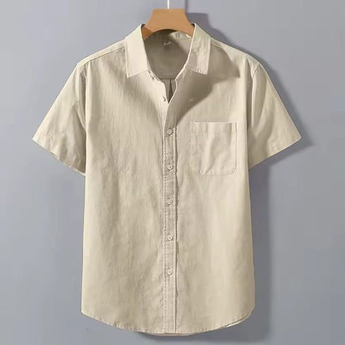 Beige Oxford Regular Fit Plain Shirt Half Sleeves