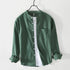 Green Chinese Collar Linen Slub Cotton Shirt