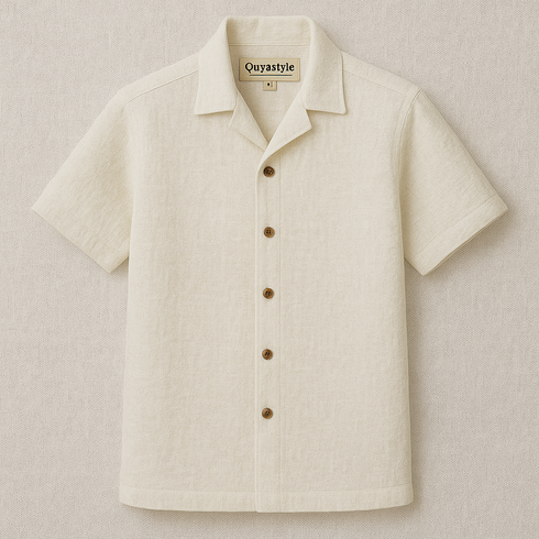 Cuban Collar Linen Half Shirt