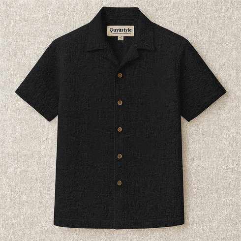 Cuban Collar Linen Half Shirt