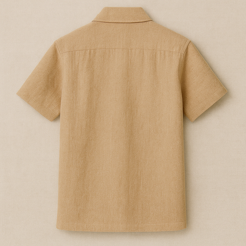 Cuban Collar Linen Half Shirt
