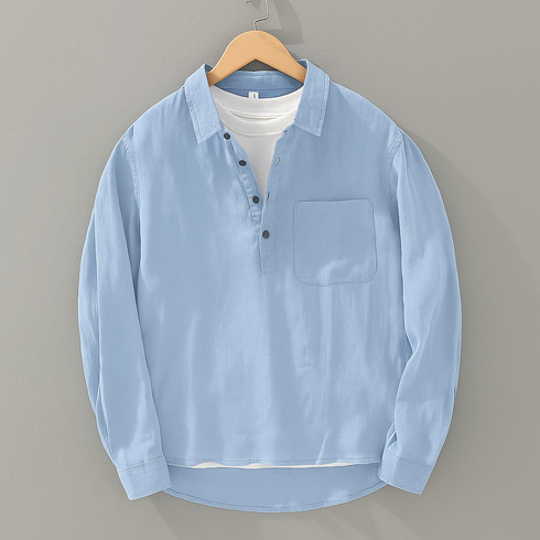 Sky Blue Cotton Linen Full Sleeves Regular Fit Kurta Shirts