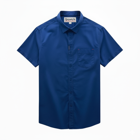 Royal Blue Cotton Solid Half Sleeves Casual Shirt