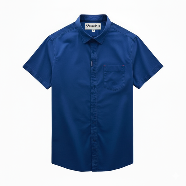 Royal Blue Cotton Solid Half Sleeves Casual Shirt
