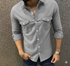 Men's Grey Cargo Stylish Cotton Solid Slim Fit Full Sleeves Shirt