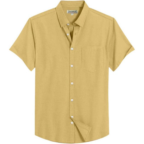 Mustard Cotton Solid Half Sleeves Shirt