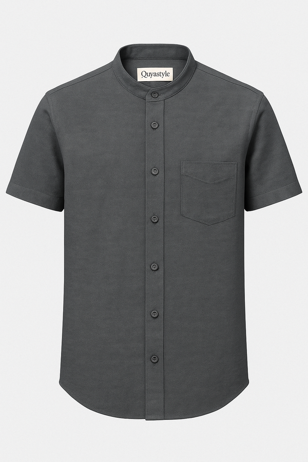 Men's Grey Cotton Solid Half Sleeves Casual Shirt