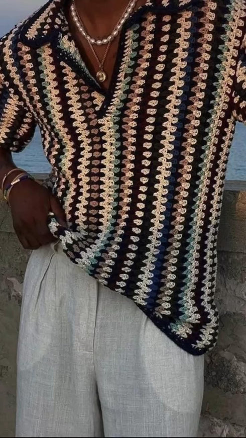 Multicolor striped crochet Men's Polo T-Shirt