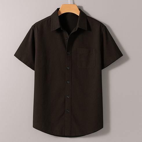 Black Oxford Regular Fit Plain Shirt Half Sleeves