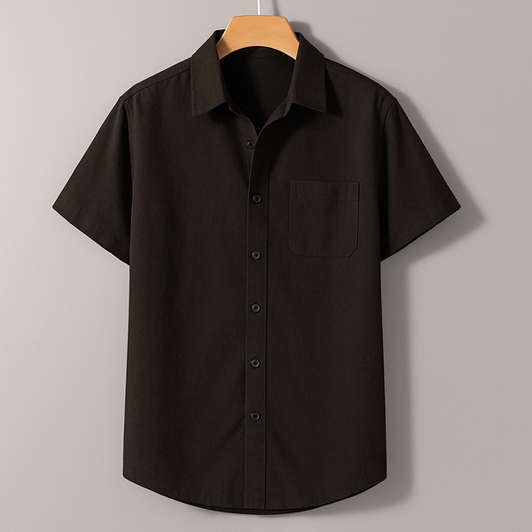 Black Oxford Regular Fit Plain Shirt Half Sleeves