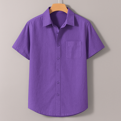 Purple Oxford Regular Fit Plain Shirt Half Sleeves