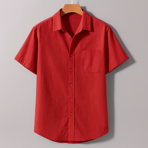 Red Oxford Regular Fit Plain Shirt Half Sleeves