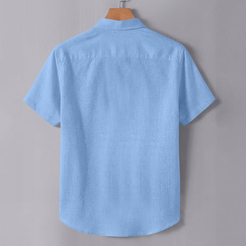 Light Blue Oxford Regular Fit Plain Shirt Half Sleeves