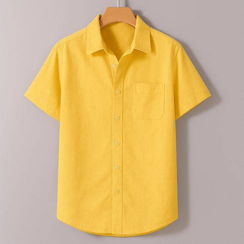Yellow Oxford Regular Fit Plain Shirt Half Sleeves