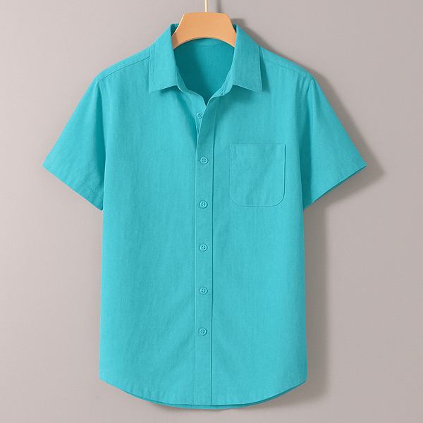 Turquoise Oxford Regular Fit Plain Shirt Half Sleeves