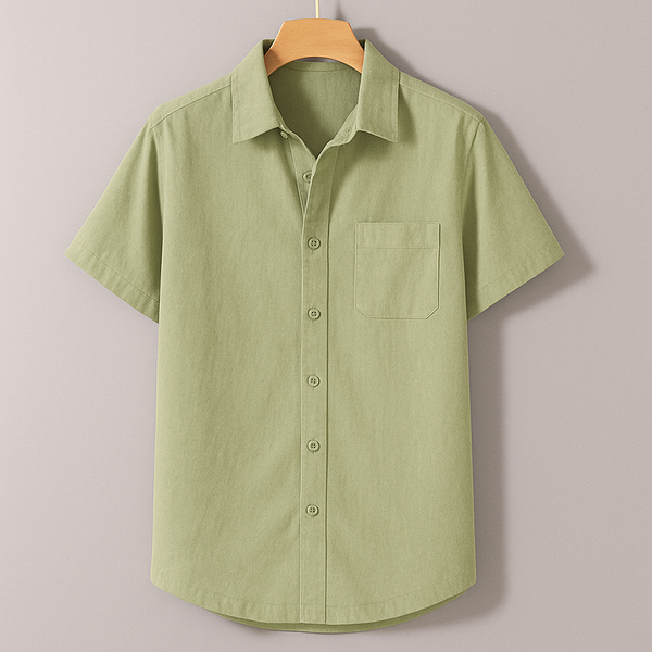Olive Green Oxford Regular Fit Plain Shirt Half Sleeves