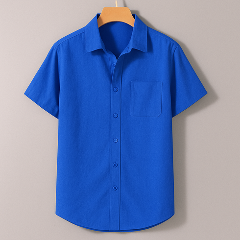 Royal Blue Oxford Regular Fit Plain Shirt Half Sleeves