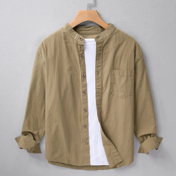 Brown Collar Linen Slub Cotton Shirt