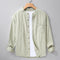 Bean Green Chinese Collar Linen Slub Cotton Shirt
