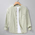 Bean Green Chinese Collar Linen Slub Cotton Shirt