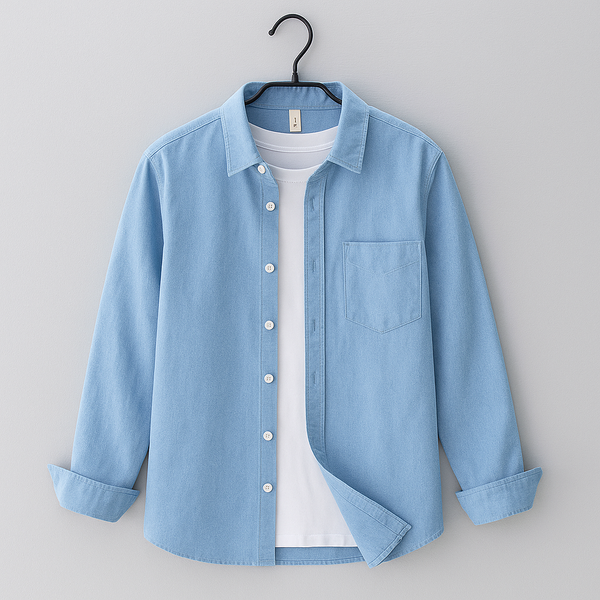 Light Blue Men's Long Sleeved Casual Shirt