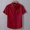 Red Linen Cotton Regular Fit Plain Half Shirt