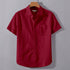 Red Linen Cotton Regular Fit Plain Half Shirt