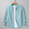 Lake Blue Chinese Collar Linen Slub Cotton Shirt