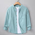 Lake Blue Chinese Collar Linen Slub Cotton Shirt