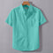Aqua Green Linen Cotton Regular Fit Plain Half Shirt