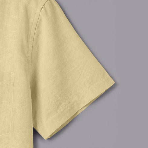 Oyster White Linen Cotton Regular Fit Plain Half Shirt