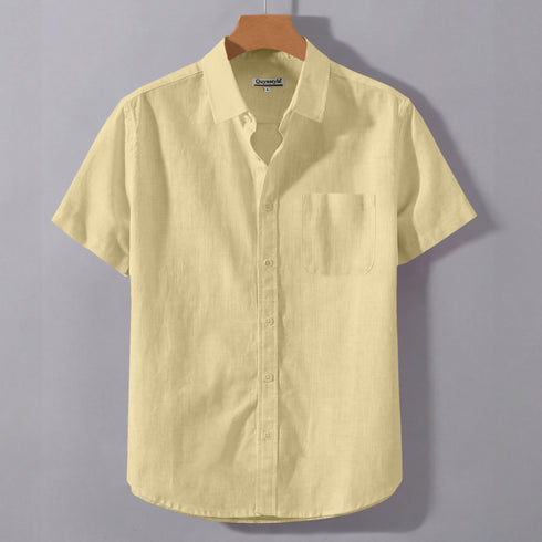 Oyster White Linen Cotton Regular Fit Plain Half Shirt