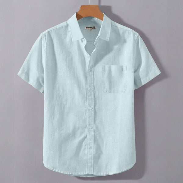 Mint Cream Linen Cotton Solid Half Sleeves Shirt
