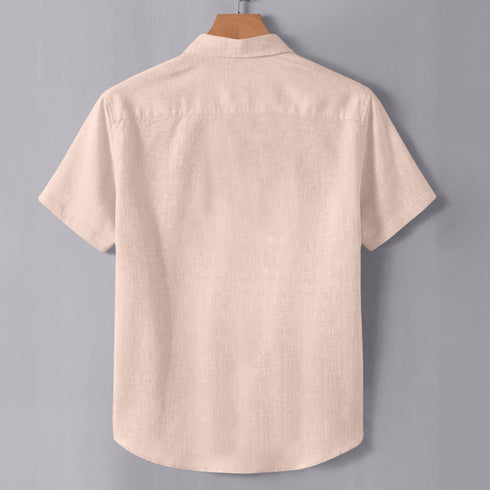Coral Linen Cotton Regular Fit Plain Half Shirt
