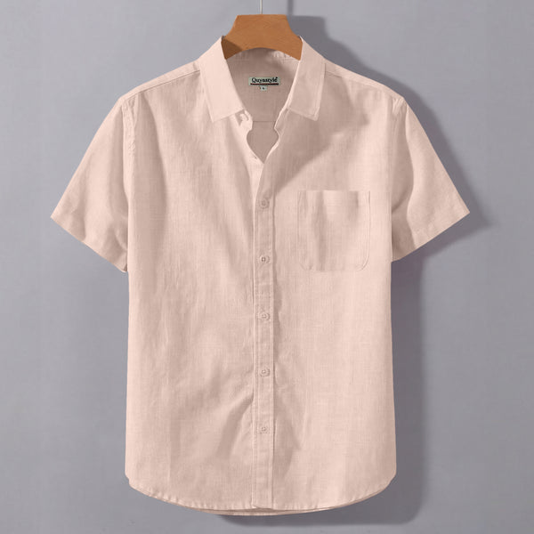 Coral Linen Cotton Regular Fit Plain Half Shirt