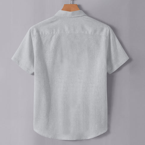 Grey Linen Cotton Regular Fit Plain Half Shirt