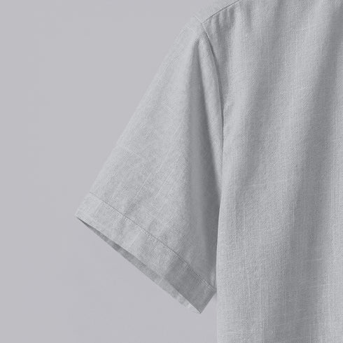 Grey Linen Cotton Regular Fit Plain Half Shirt