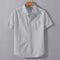Grey Linen Cotton Regular Fit Plain Half Shirt