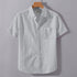 Grey Linen Cotton Regular Fit Plain Half Shirt