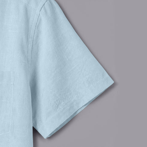 Ash Grey Linen Cotton Regular Fit Plain Half Shirt