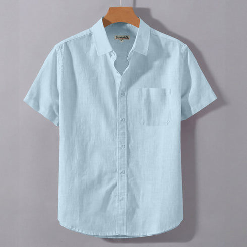 Ash Grey Linen Cotton Regular Fit Plain Half Shirt