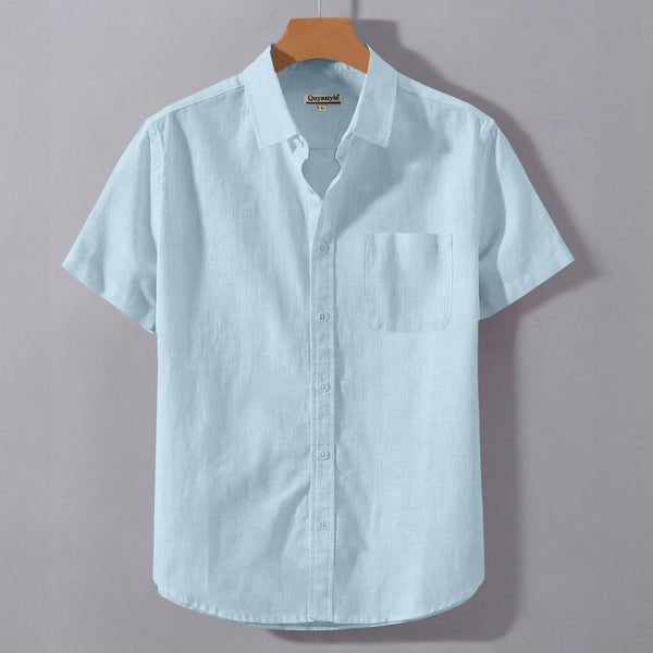 Ash Grey Linen Cotton Regular Fit Plain Half Shirt