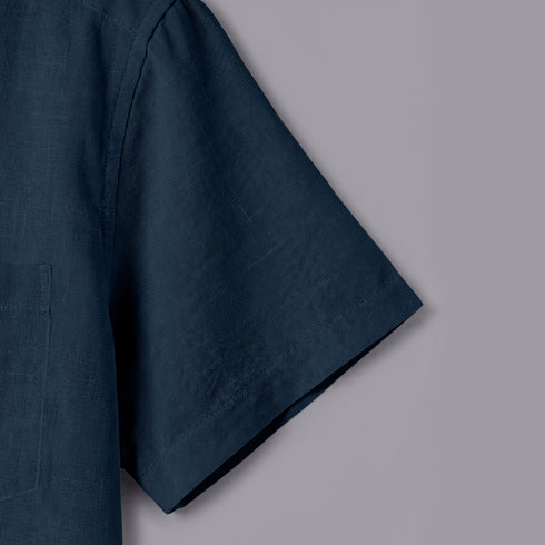Pearl Blue Linen Cotton Regular Fit Plain Half Shirt