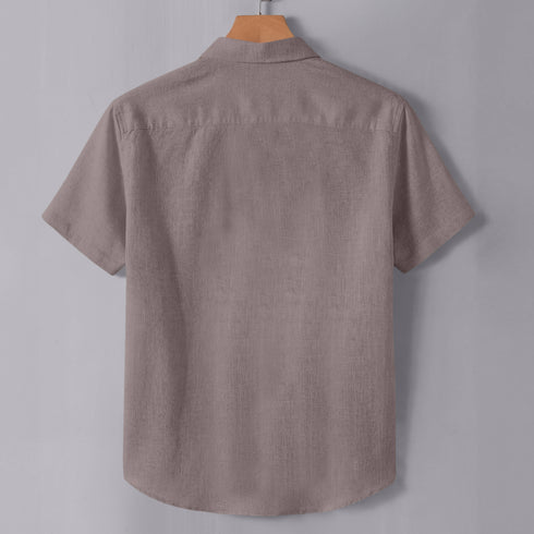 Trolley Grey Linen Cotton Regular Fit Plain Half Shirt