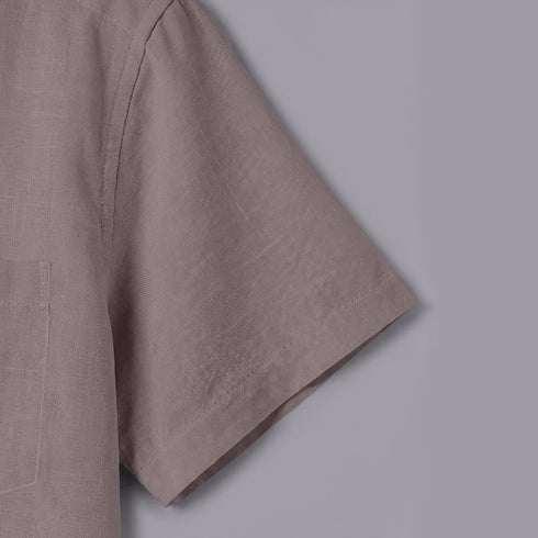 Trolley Grey Linen Cotton Regular Fit Plain Half Shirt
