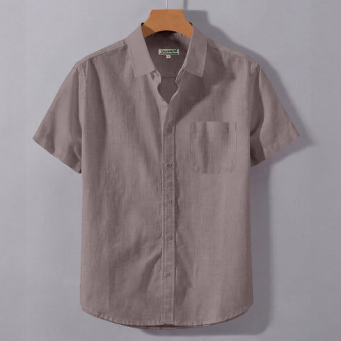 Trolley Grey Linen Cotton Regular Fit Plain Half Shirt