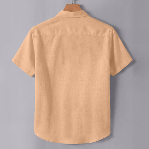 Orange Linen Cotton Regular Fit Plain Half Shirt