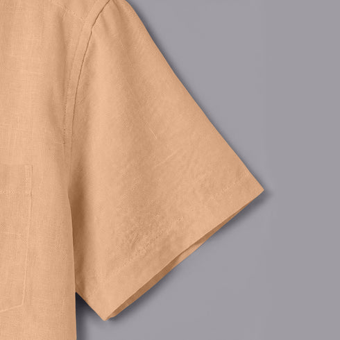 Orange Linen Cotton Regular Fit Plain Half Shirt